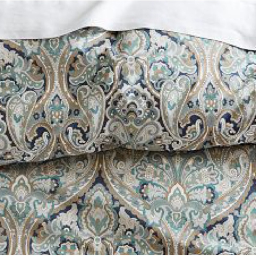 New Pottery Barn Makenna F/Q Blue Paisley Duvet Cover & 2 Standard Shams - S/3 - Picture 7 of 14